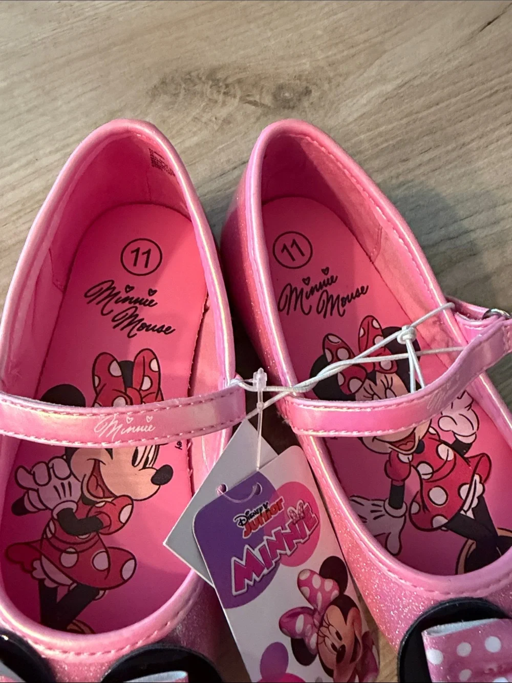 DISNEY JUNIOR MINNIE MOUSE GLITTER BOW MARY JANE FLATS GIRLS SIZE 11